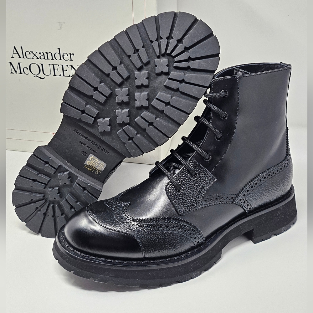 Alexander McQueen 43 9.5 10 Caviar Leather Oxford Derby Brogue Dress Boot Punk